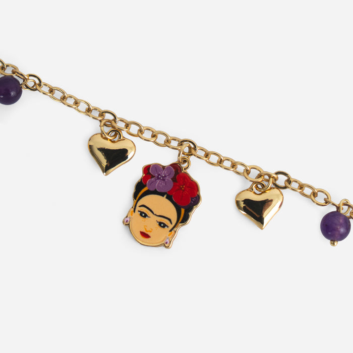 Bracciale dorato Frida Kahlo, con charms