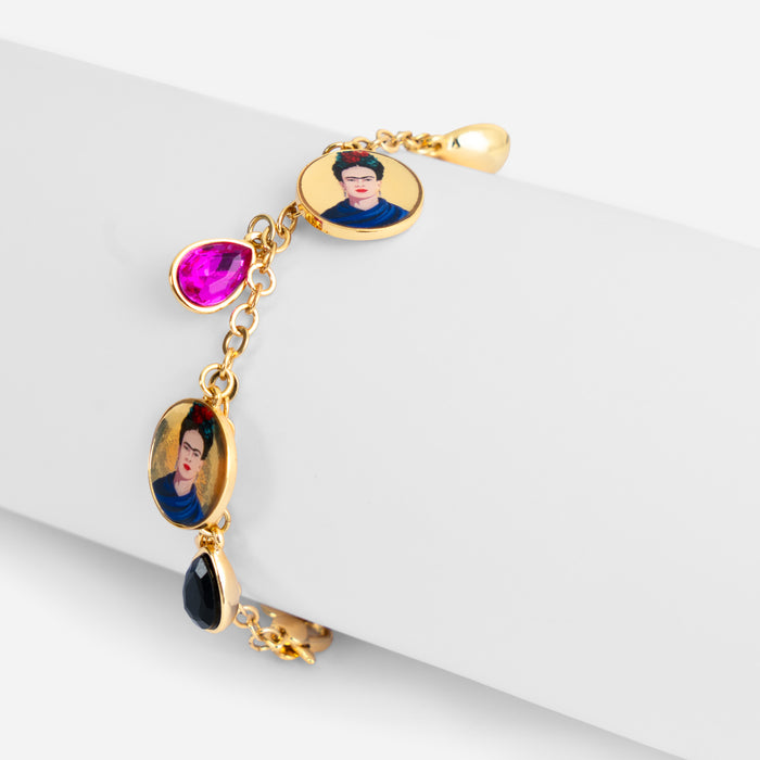 Bracciale dorato Frida Kahlo, con medagliette