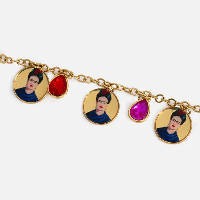 Bracciale dorato Frida Kahlo, con medagliette