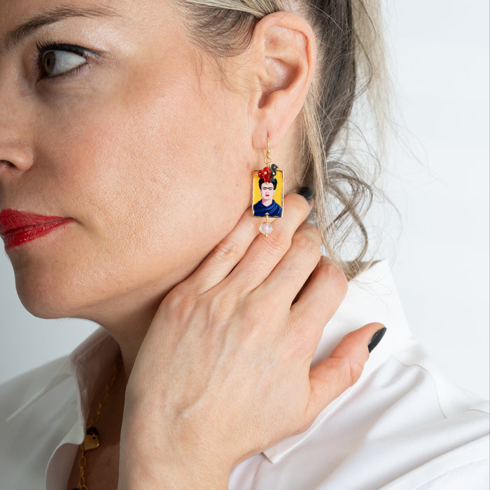 Orecchini Yellow Frida Kahlo, con pendenti