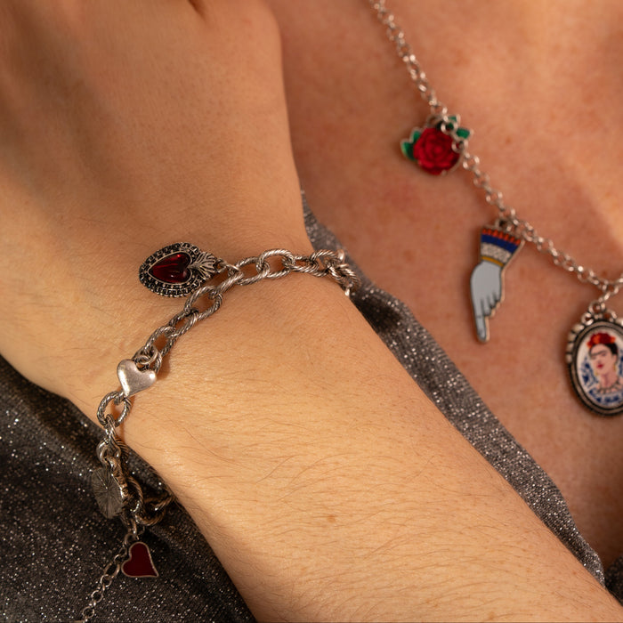 Bracciale argentato Frida Kahlo, con charms
