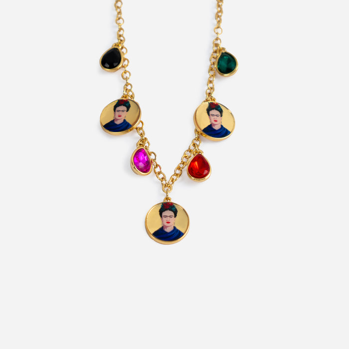Collana dorata Frida Kahlo, con medagliette