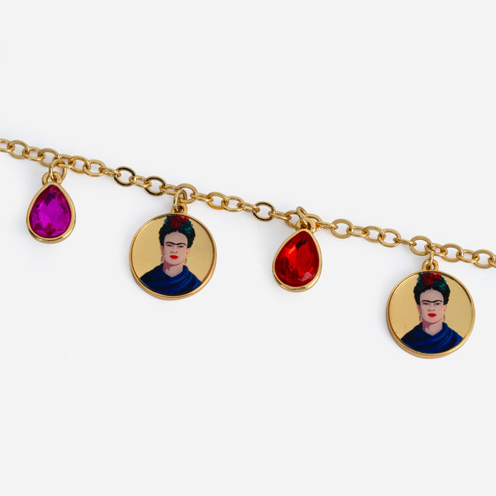 Collana dorata Frida Kahlo, con medagliette