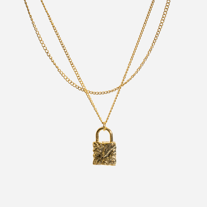 Collana doppia catena con pendente lucchetto