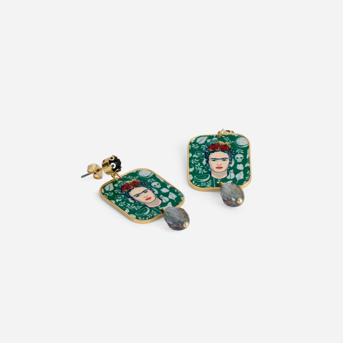Orecchini Green Frida Kahlo, con pendenti